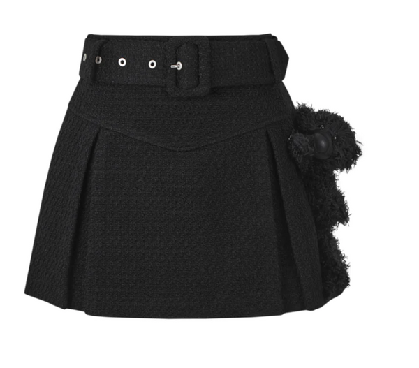 13DE MARZO Belt Tweed Skirt - Black