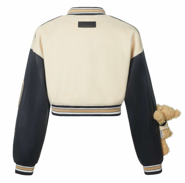 13DE MARZO Vintage Short Baseball Jacket - Beige