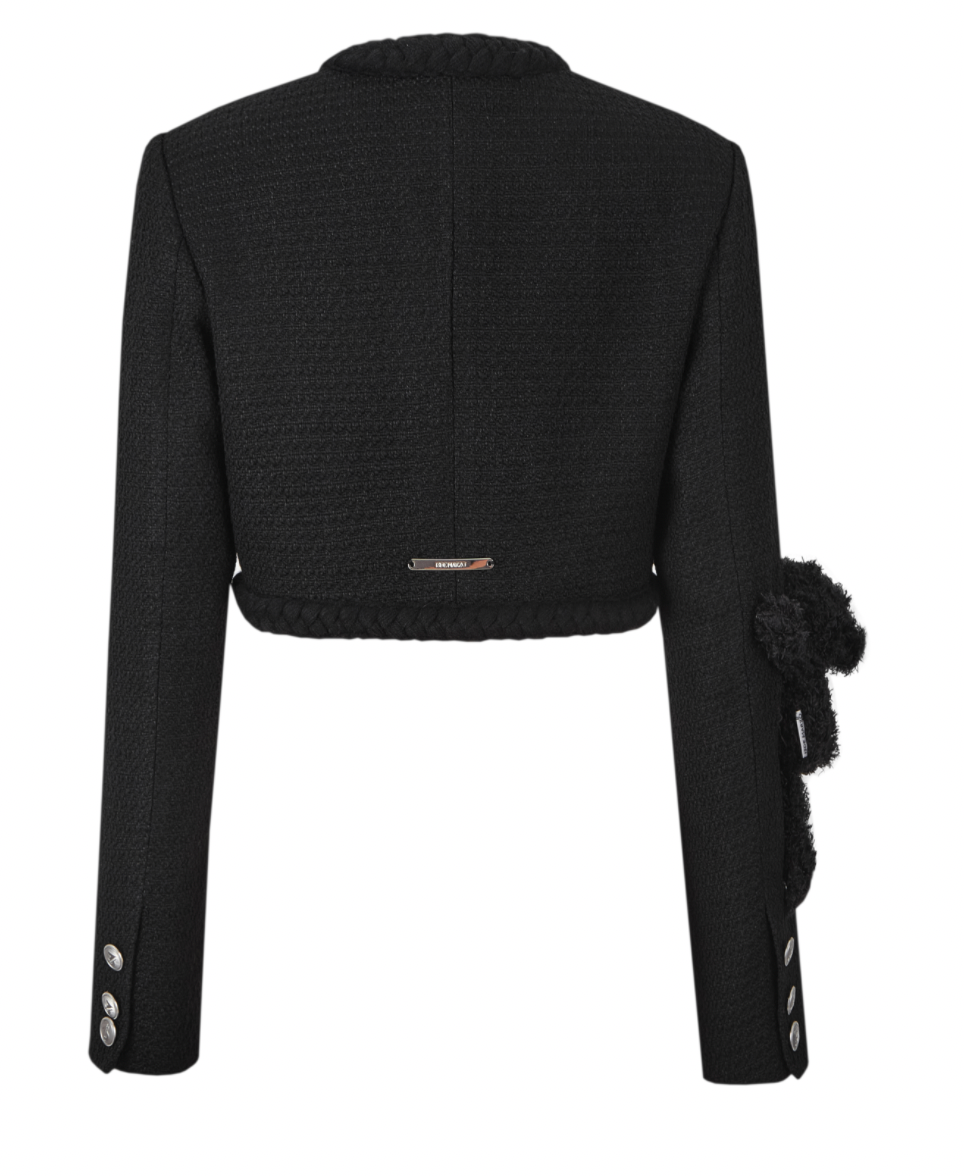 13DE MARZO Classic Weave Tweed Short Jacket - Black