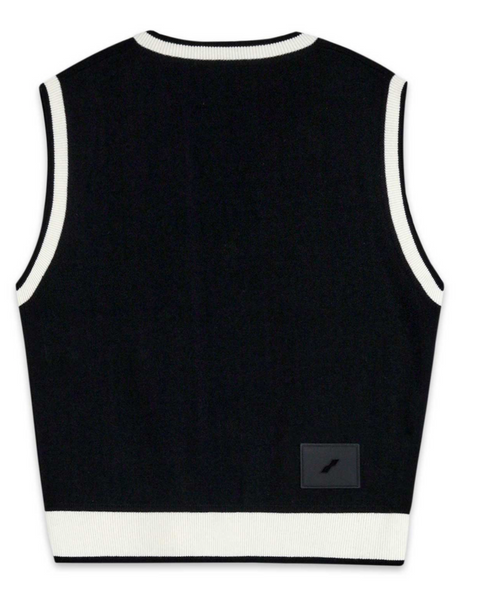 We11done Patch Logo V Neck Vest - Black