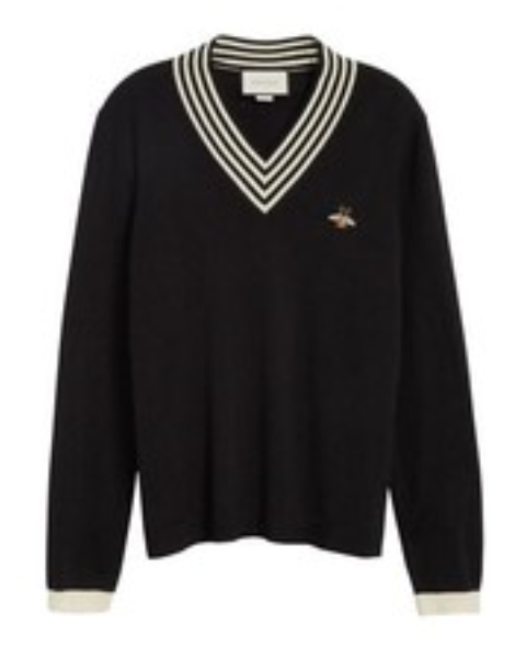 Gucci Bee Applique V neck Sweater - Black