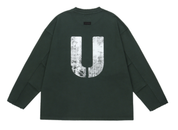 Unbent Embroidered Washed Sweater - Dark Green