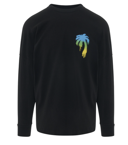 Palm Angels Sprayed Palm Tree Long-Sleeve Shirt - Black