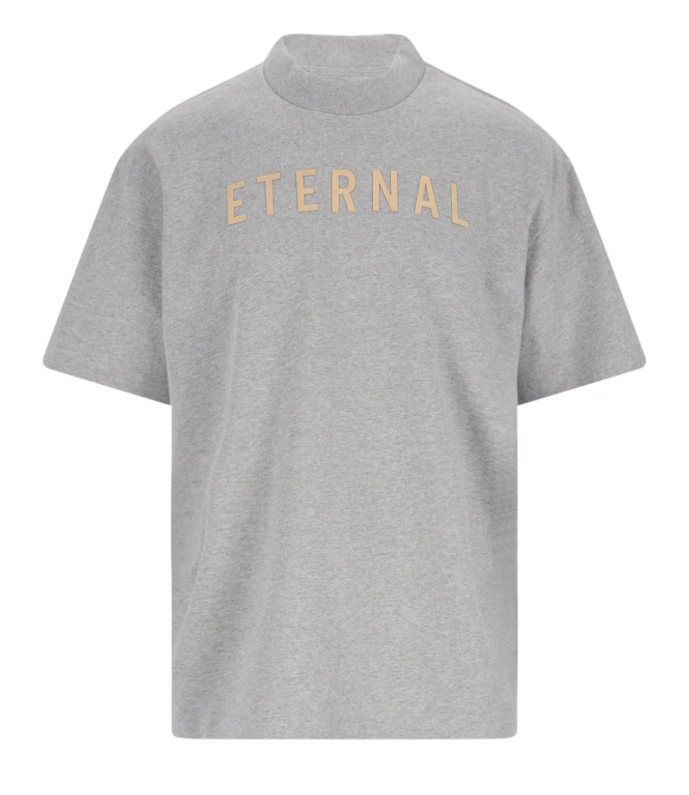 Fear Of God Eternal Logo Flocked Crewneck Tee - Grey