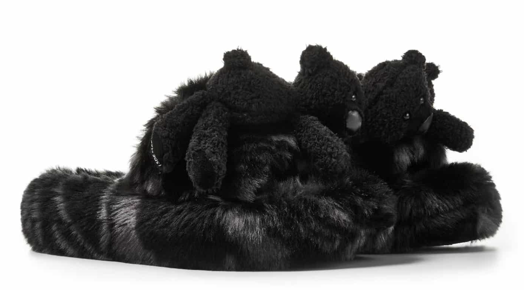 13DE MARZO Furry Plush Slides - Black