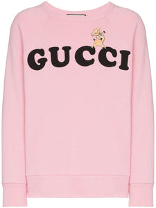 GUCCI Pig Embroidered Logo Crew Neck Sweatshirt In Pink